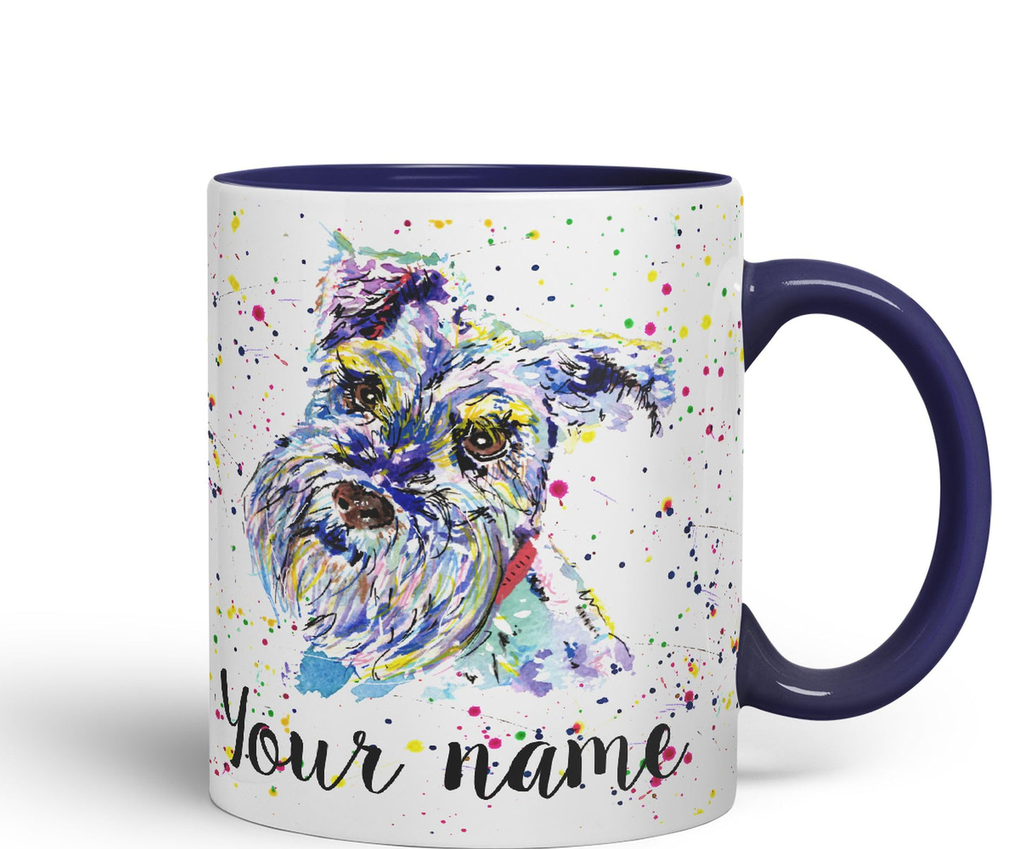 Personalised mug with Your Text name Schnauzer Terrier Dog Pet animals Watercolour Art Coloured Ceramic Mug Cup Gift 330ml 11oz Custom Work Office Tea Coffee