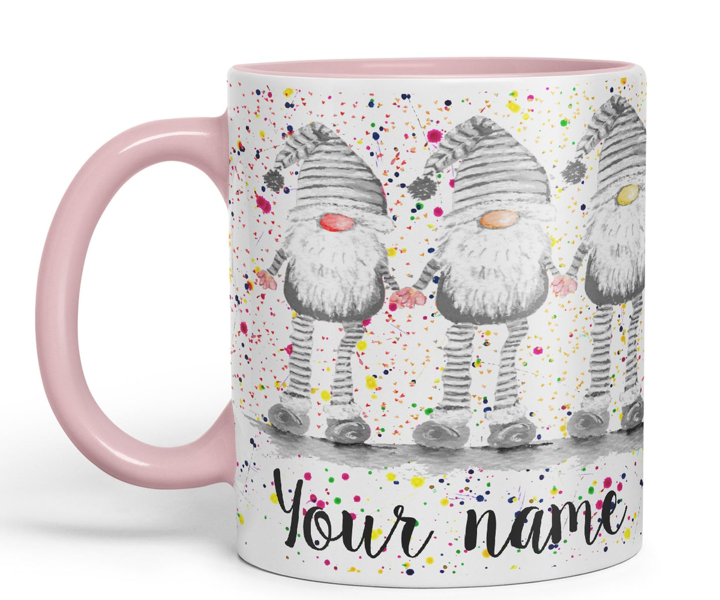 Vixar Personalised with Your Text Gonk Grey Rainbow noses Watercolour Art Coloured Ceramic Mug Cup Gift 330ml 11oz Custom Work Office Tea Coffee