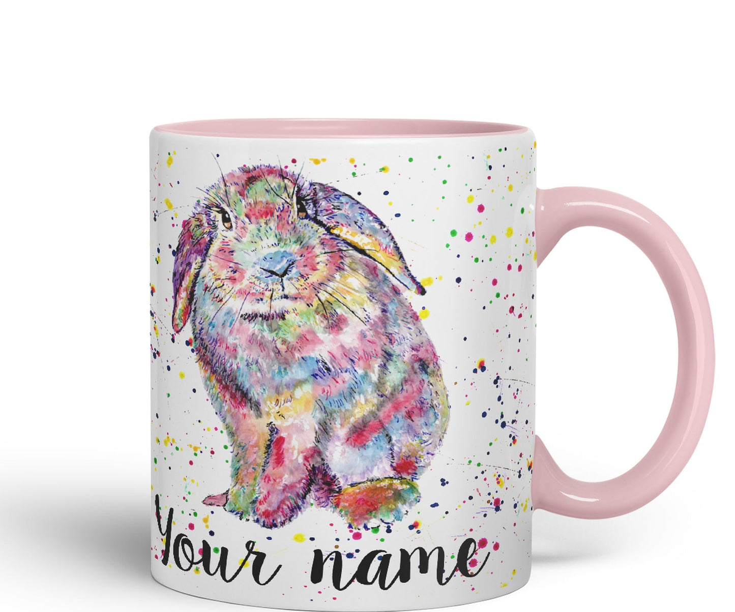 Vixar Personalised with Your Text Lop Rabbit Bunny Eared Watercolour Art Coloured Ceramic Mug Cup Gift 330ml 11oz Custom Work Office Tea Coffee