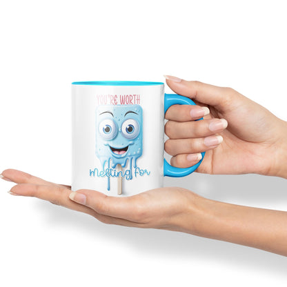 You're Worth Melting for, Joke sarkasm Sarcastic Ceramic Coloured Mug Cup for Tea Coffee Hot Brew 330ml 11Oz Gift