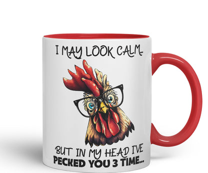 Vixar I May Look Calm.. Chickens Sarcastic Joke Ceramic Coloured Mug Cup for Tea Coffee Hot Brew 330ml 11oz