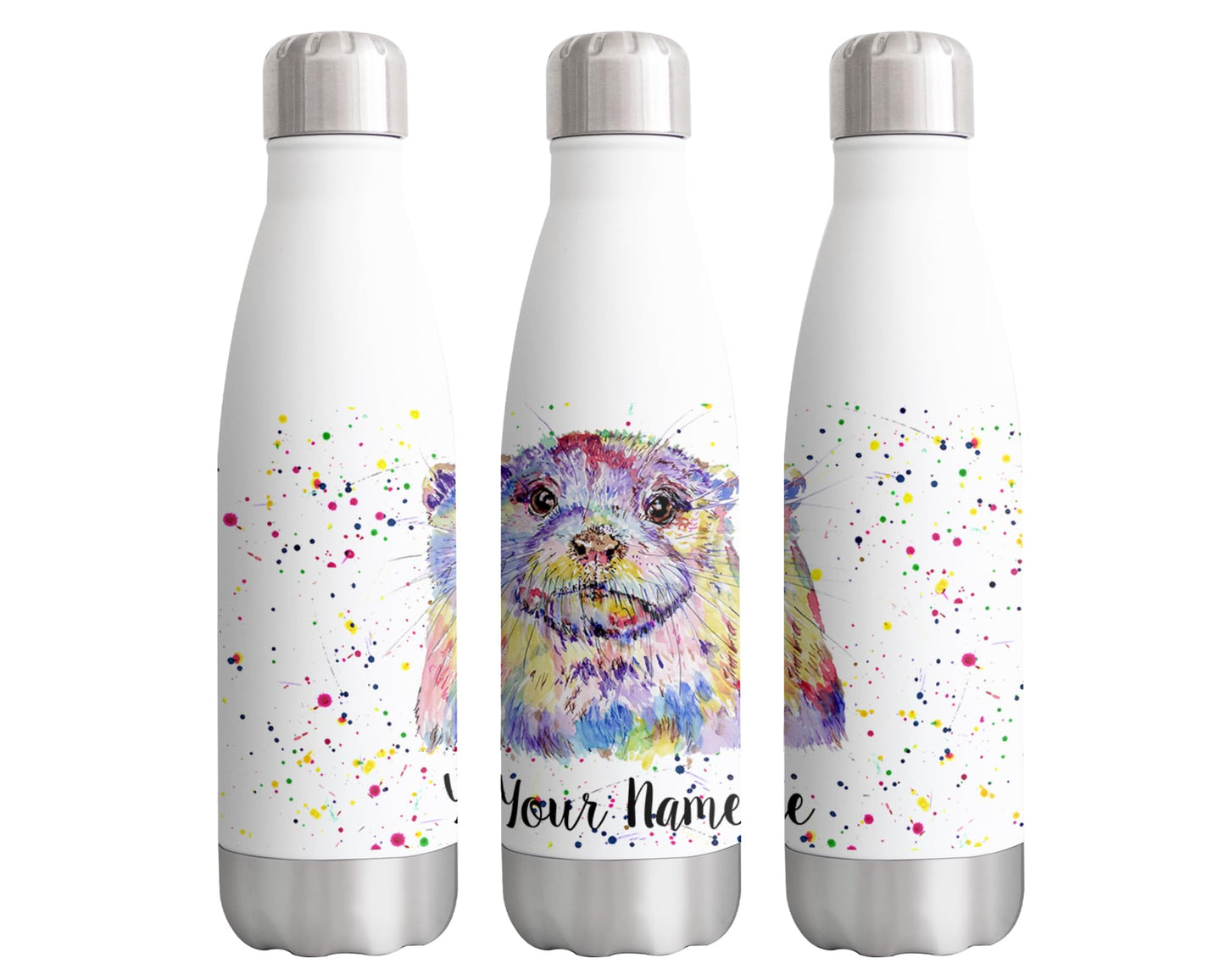 Vixar Otter Personalised Custom Bottle with your Text/name wildlife watercolour Bottle Double Wall Insulated Stainless Steel Sport Drinks 500ml