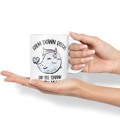 Vixar Unicorn Calm Down B... or I'll Shank You with My Horn Ceramic Coloured Mug Cup Gift Tea Coffee Christmas Office Home Sarcastic Joke