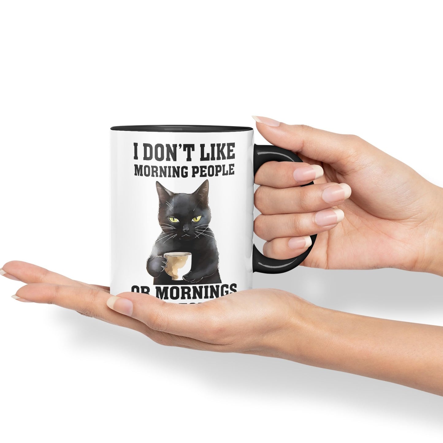 Vixar I Don't Like Mornings People cat Cats Sarcastic Joke Ceramic Coloured Mug Cup for Tea Coffee Hot Brew 330ml 11Oz