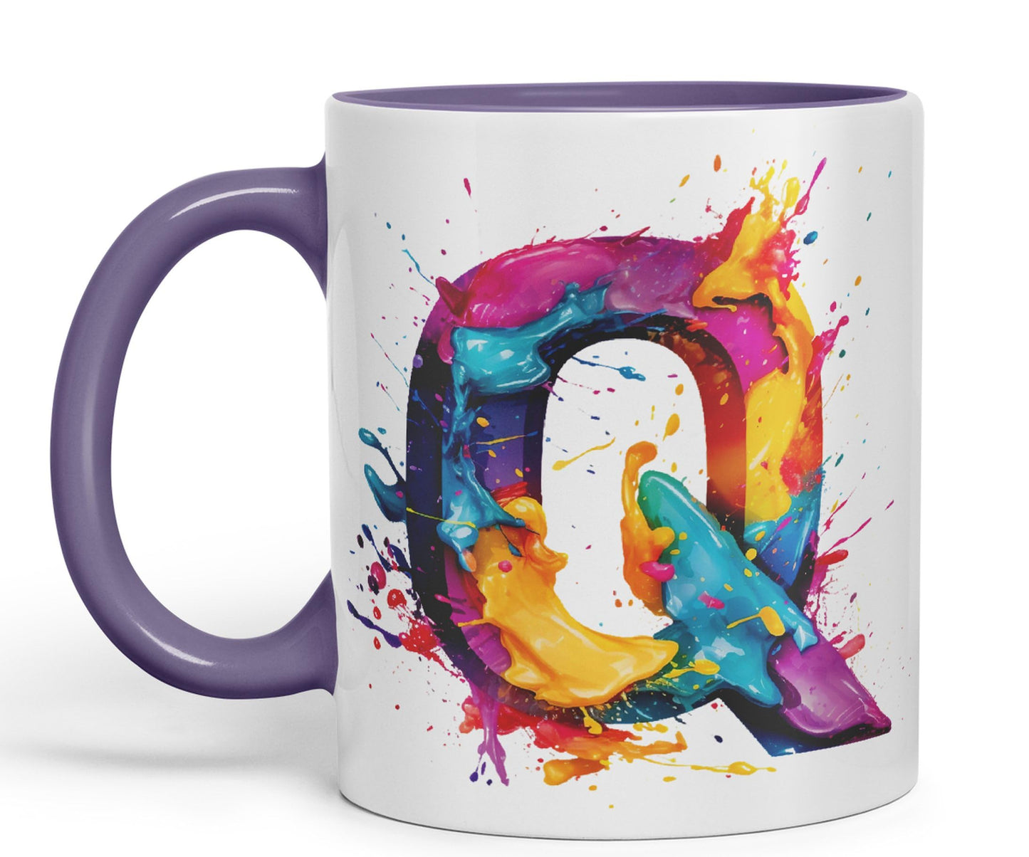 Letter Q mug, Alphabet Letter Q Monogram watercolour Ceramic Coloured Mug Cup for Tea Coffee Hot brew 330ml 11Oz Gift