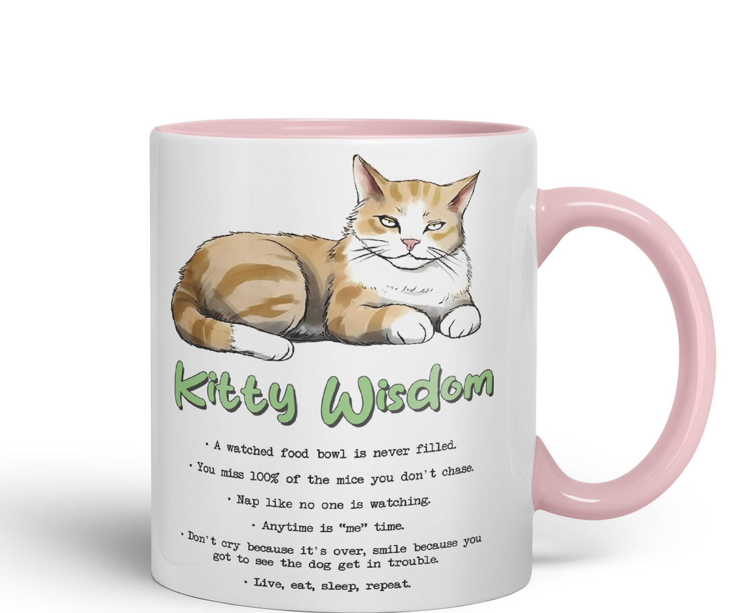 Kitty Wisdom a Watched Food… Live eat Sleep Repeat, cat Sarcastic Joke Ceramic Coloured Mug Cup for Tea Coffee Hot Brew 330ml 11Oz
