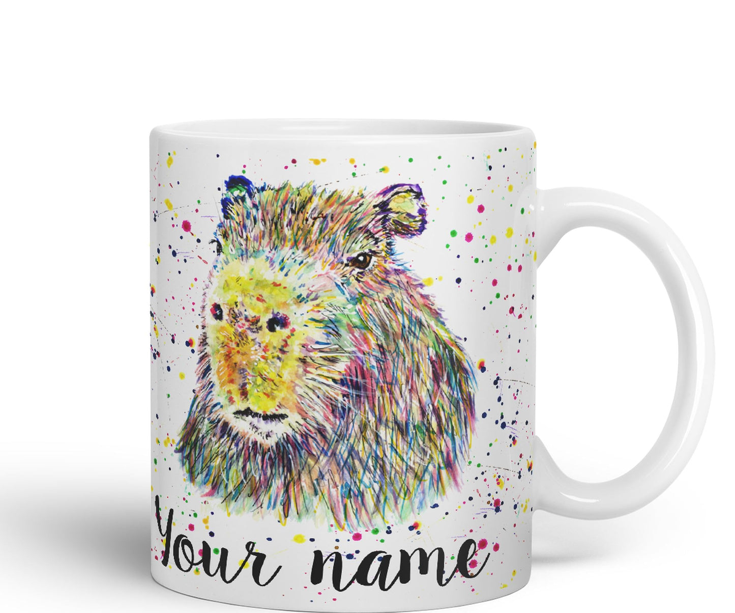 Vixar Personalised with Your Text Capybara Rodent Pet Watercolour Art Coloured Ceramic Mug Cup Gift 330ml 11oz Custom Work Office Tea Coffee