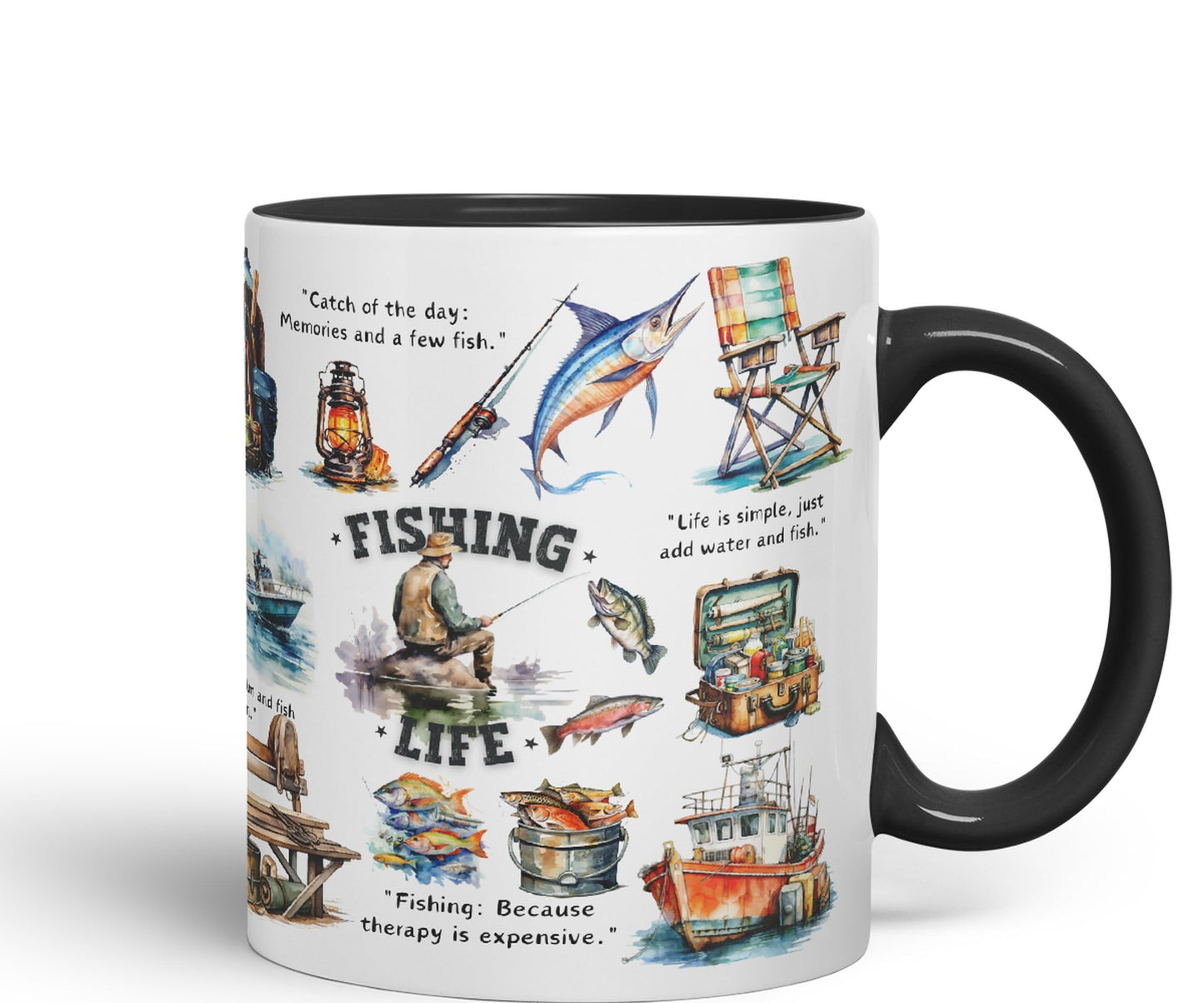 Fishing Life fish hobby Ceramic Coloured Mug Cup for Tea Coffee Hot brew 330ml 11Oz Gift