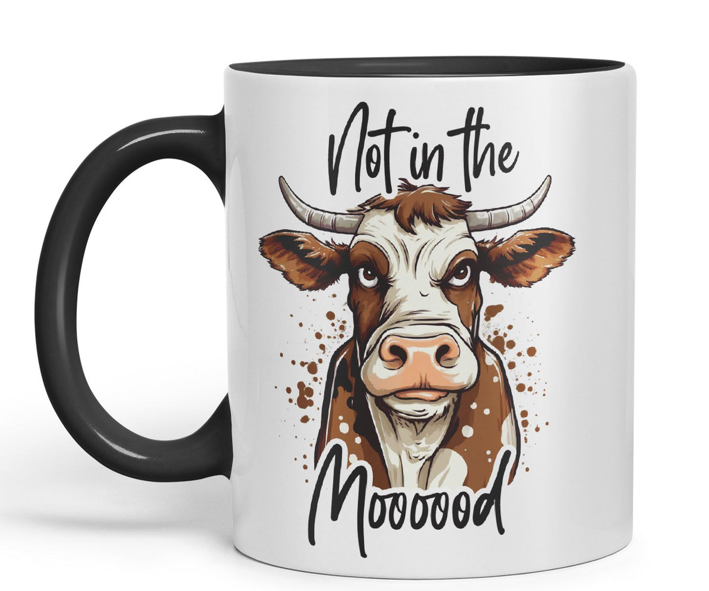 Not in The Moooood Cow Joke sarkasm Sarcastic Ceramic Coloured Mug Cup for Tea Coffee Hot Brew 330ml 11Oz Gift