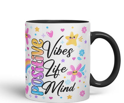 Positive Vibes Life Mind Presents Coloured Ceramic Mug Cup Gift 330ml 11oz Work Office Tea Coffee Gift