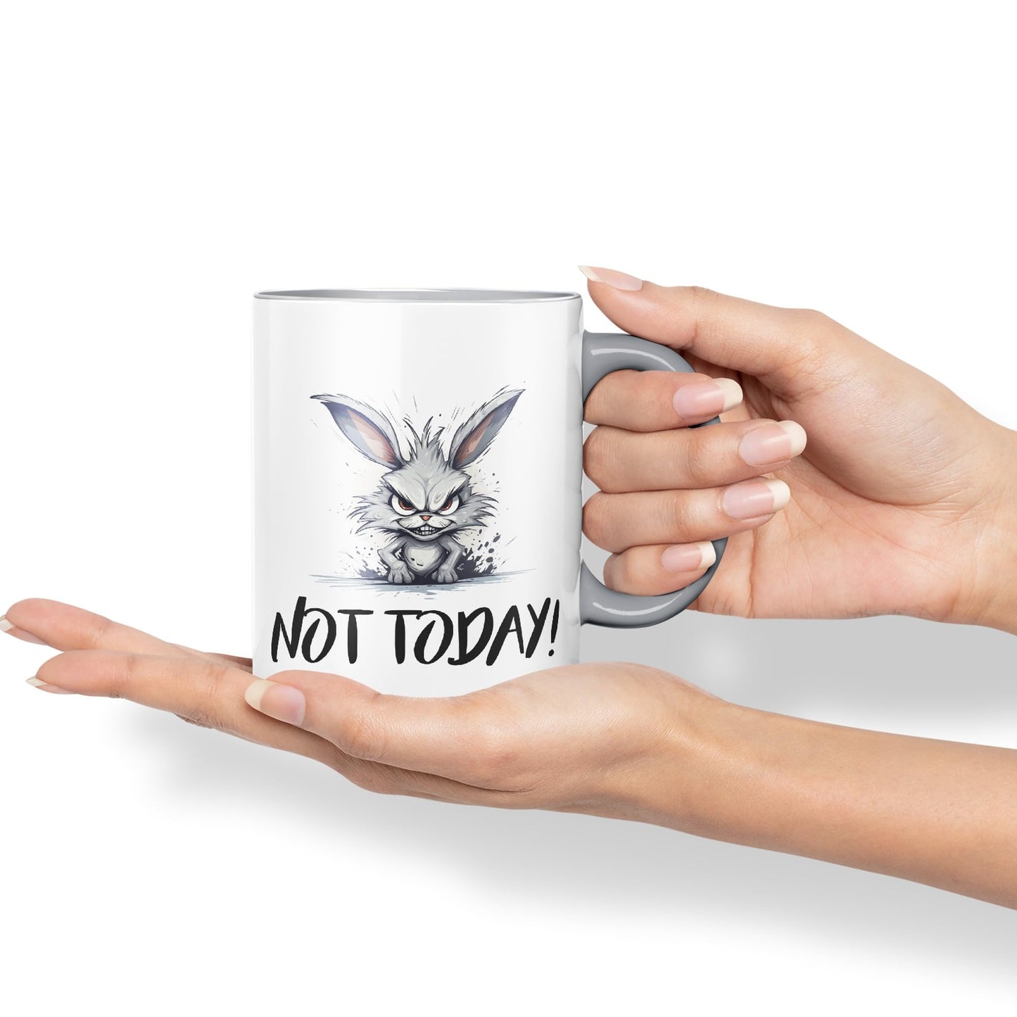 Not Today! Hunry Bunny Hare Joke sarkasm Sarcastic Ceramic Coloured Mug Cup for Tea Coffee Hot Brew 330ml 11Oz Gift