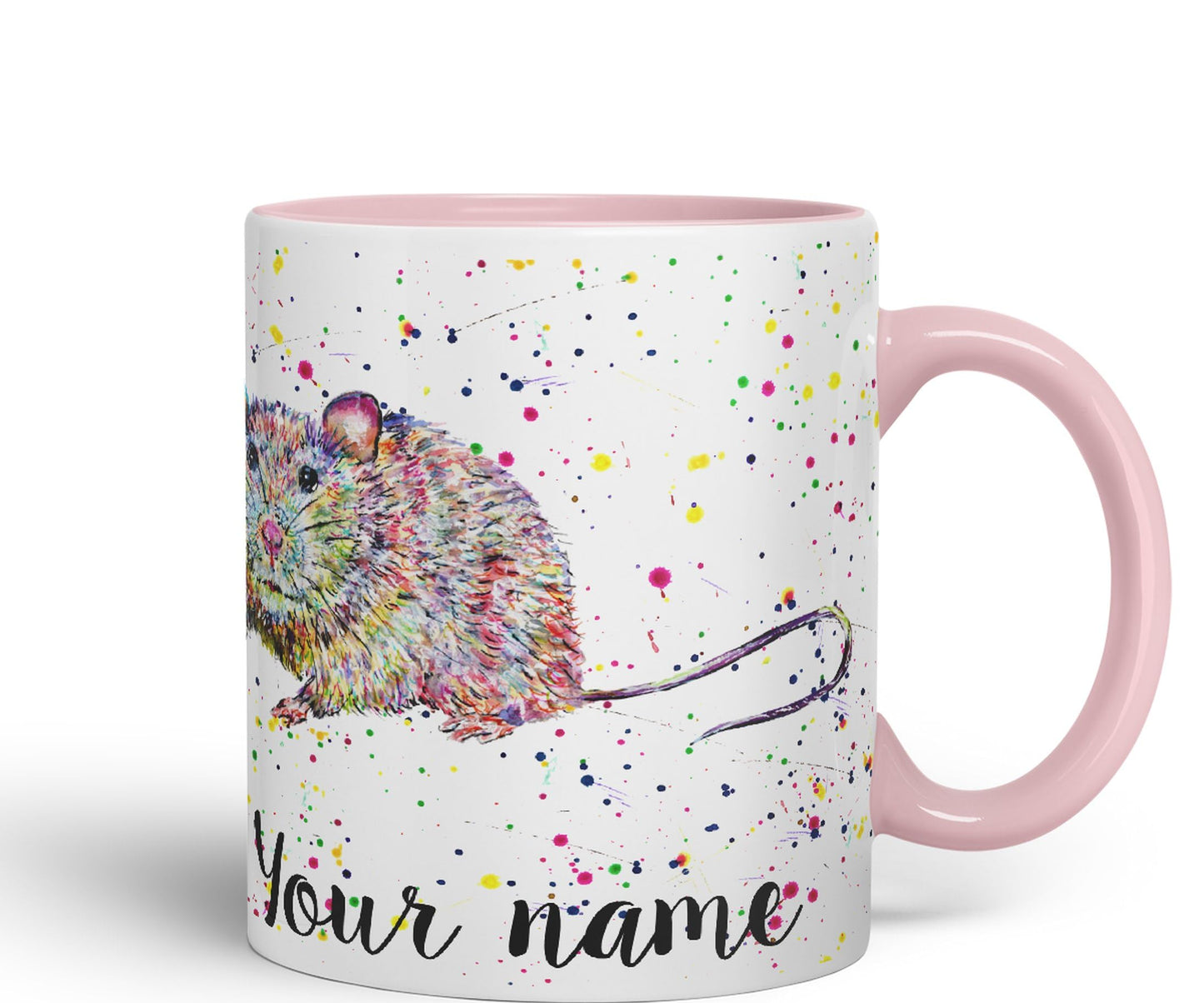 Vixar Personalised with Your Text Rat Rodent Animals Watercolour Art Coloured Ceramic Mug Cup Gift 330ml 11oz Custom Work Office Tea Coffee (O2)