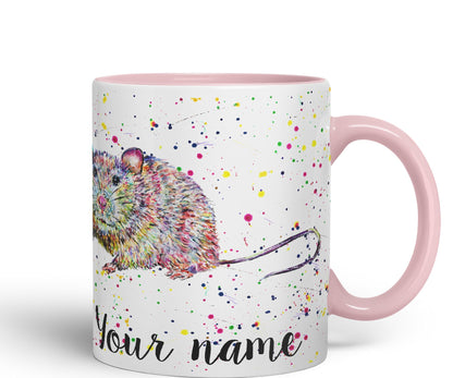 Vixar Personalised with Your Text Rat Rodent Animals Watercolour Art Coloured Ceramic Mug Cup Gift 330ml 11oz Custom Work Office Tea Coffee (O2)
