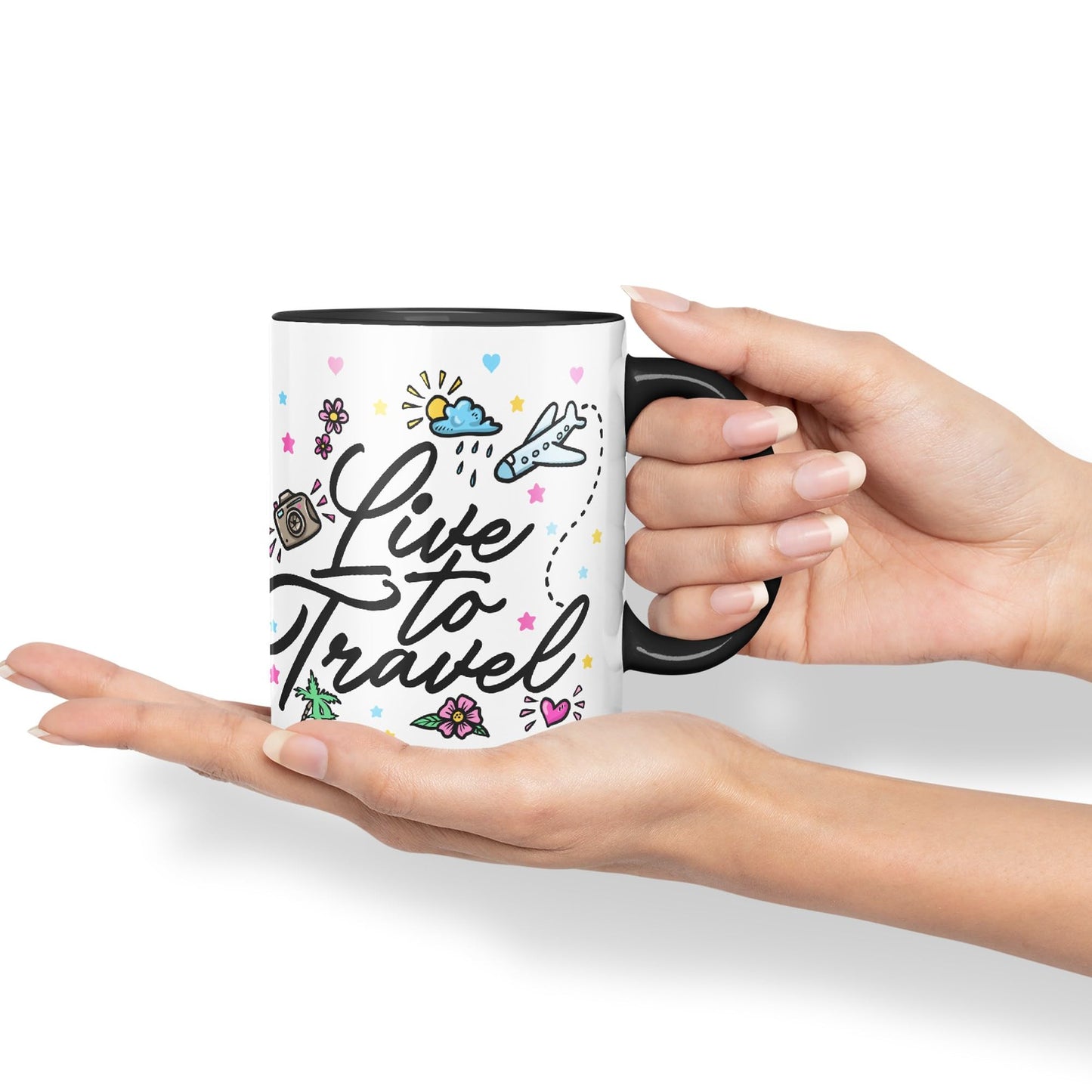 Vixar I Love Travel Live to Travel Coloured Ceramic Mug Cup Gift 330ml 11oz Work Office Tea Coffee Gift Traveler