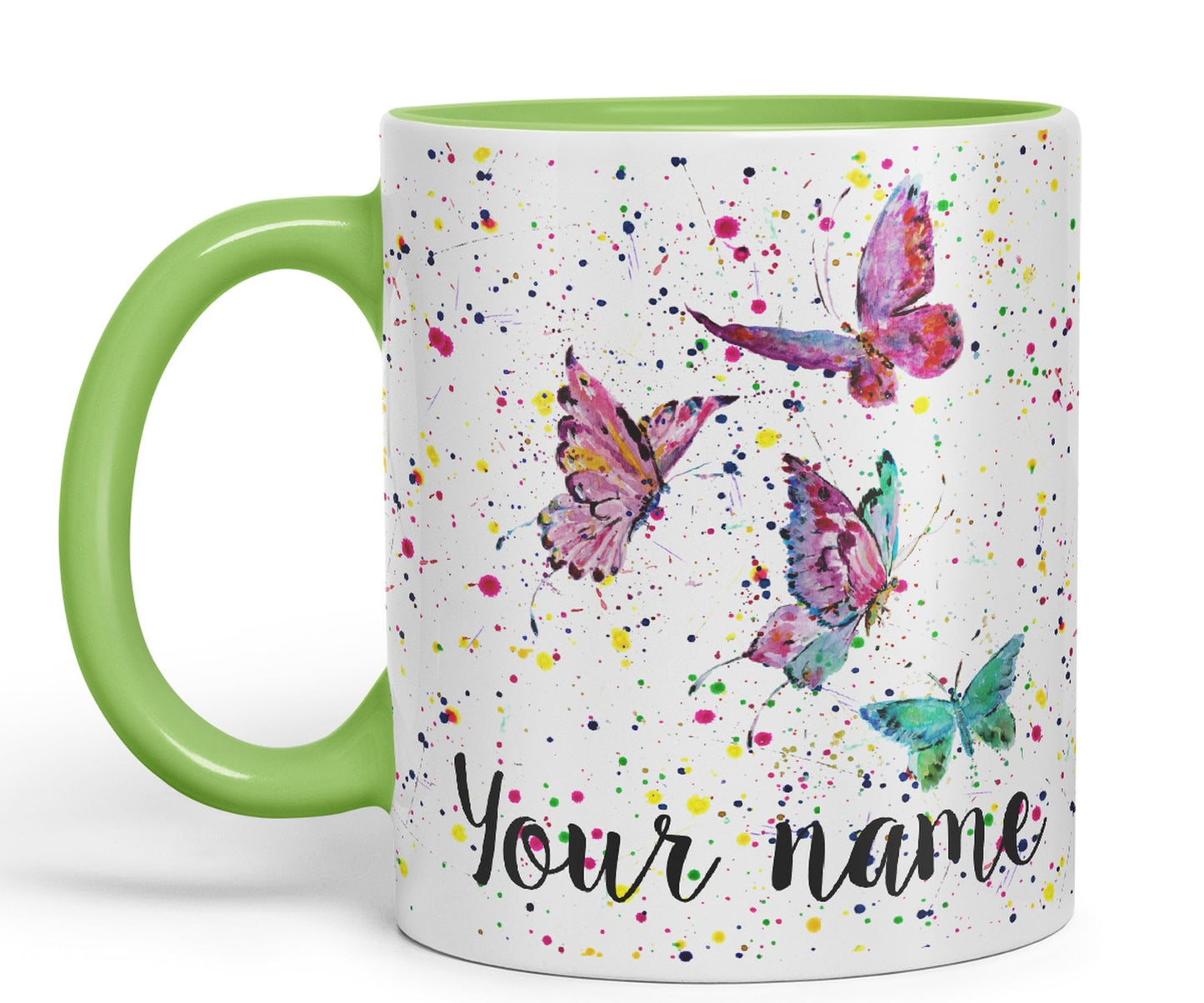 Personalised mug with Your Text name Butterfly animals Watercolour Art Coloured Ceramic Mug Cup Gift 330ml 11oz Custom Work Office Tea Coffee