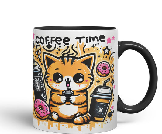 Coffee Time cat Kitten Joke sarkasm Sarcastic Ceramic Coloured Mug Cup for Tea Coffee Hot Brew 330ml 11Oz Gift V1Y