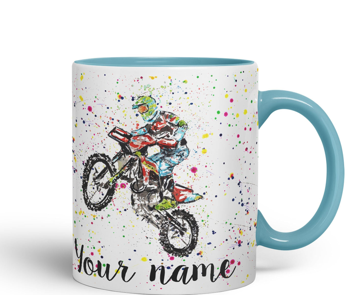 Vixar Personalised with Your Text Motocross Motorbike Motocycle Watercolour Art Coloured Ceramic Mug Cup Gift 330ml 11oz Custom Work Office Tea Coffee