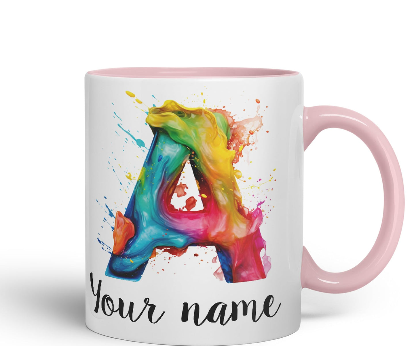 Personalised Letter A mug, Alphabet cusomized custom your Letter A Monogram watercolour Ceramic Coloured Mug Cup for Tea Coffee Hot brew 330ml 11Oz Gift