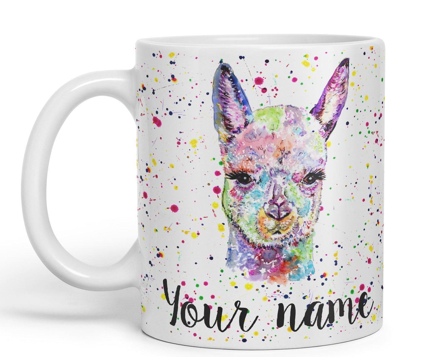 Vixar Personalised with Your Text Alpaca Llama Watercolour Art Coloured Ceramic Mug Cup Gift 330ml 11oz Custom Work Office Tea Coffee