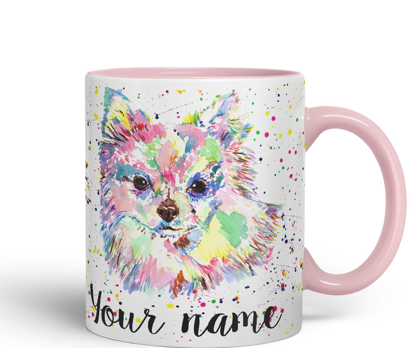 Vixar Personalised with Your Text Chihuahua Long Hair Dog Pet Animals Watercolour Art Coloured Ceramic Mug Cup Gift 330ml 11oz Custom Work Office Tea Coffee