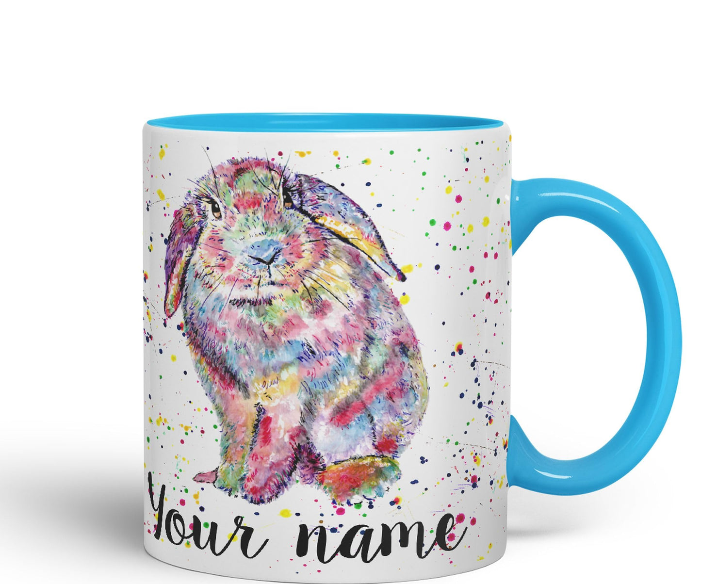 Vixar Personalised with Your Text Lop Rabbit Bunny Eared Watercolour Art Coloured Ceramic Mug Cup Gift 330ml 11oz Custom Work Office Tea Coffee