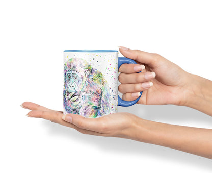 Vixar Gorilla Ape Monkey Animals Watercolour Art Coloured Mug Cup Gift Birthday Work Office Tea Coffee