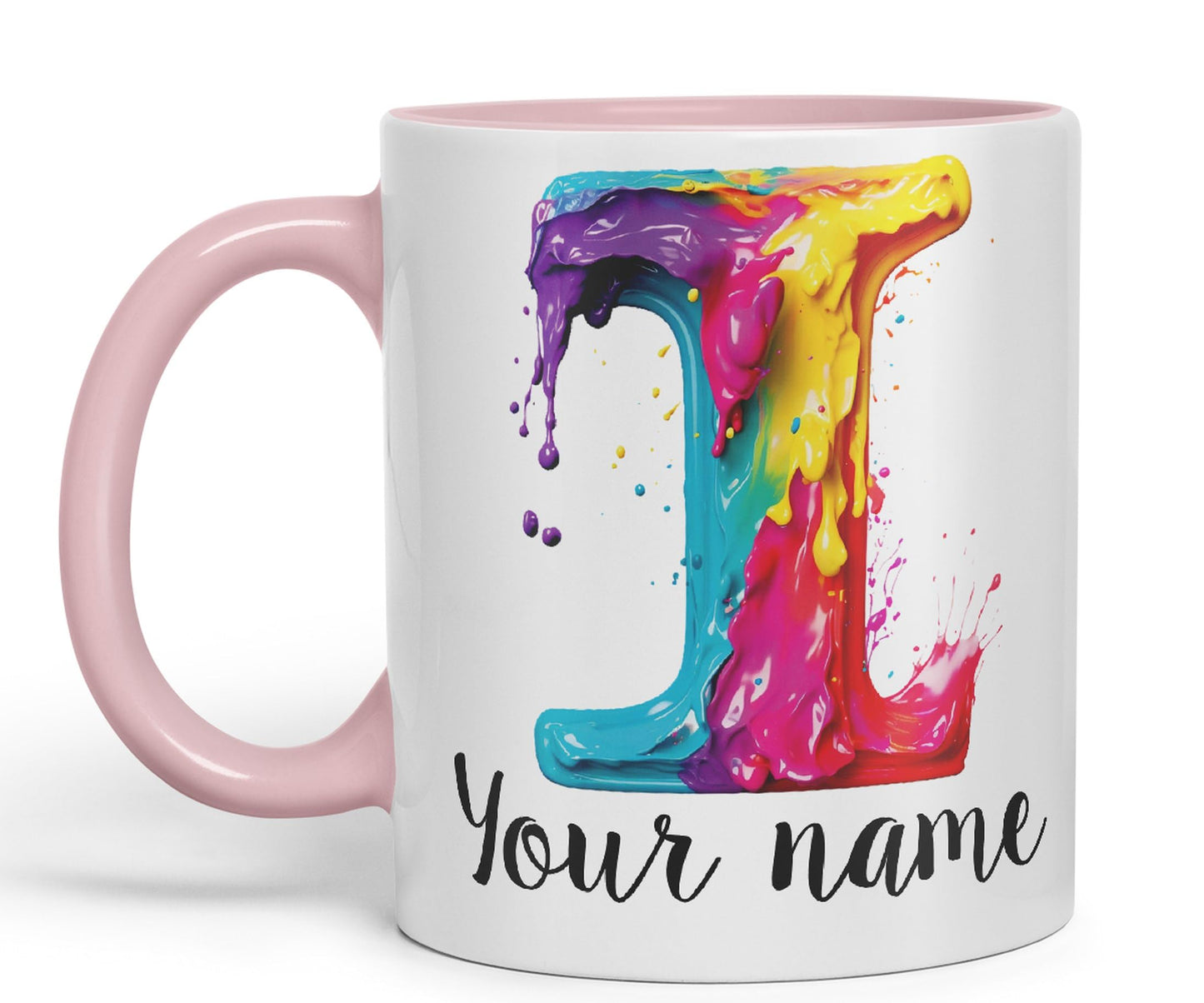 Personalised Letter I mug, Alphabet cusomized custom Letter I Monogram watercolour Ceramic Coloured Mug Cup for Tea Coffee Hot brew 330ml 11Oz Gift