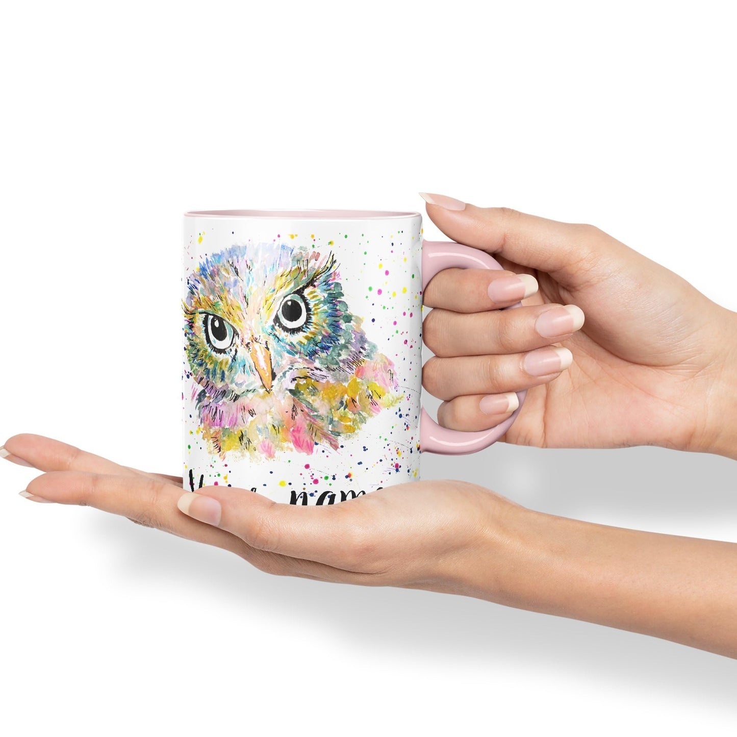 Vixar Personalised with Your Text Owl Bird Watercolour Art Coloured Ceramic Mug Cup Gift 330ml 11oz Custom Work Office Tea Coffee (O1)