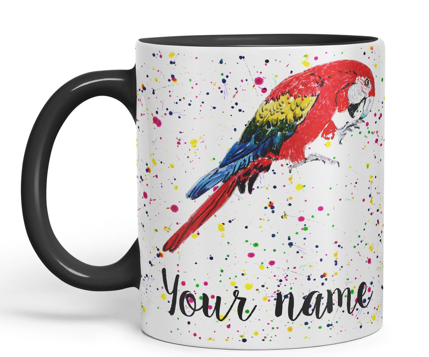 Personalised mug with Your Text name Macaw Parrot Bird animals Watercolour Art Coloured Ceramic Mug Cup Gift 330ml 11oz Custom Work Office Tea Coffee