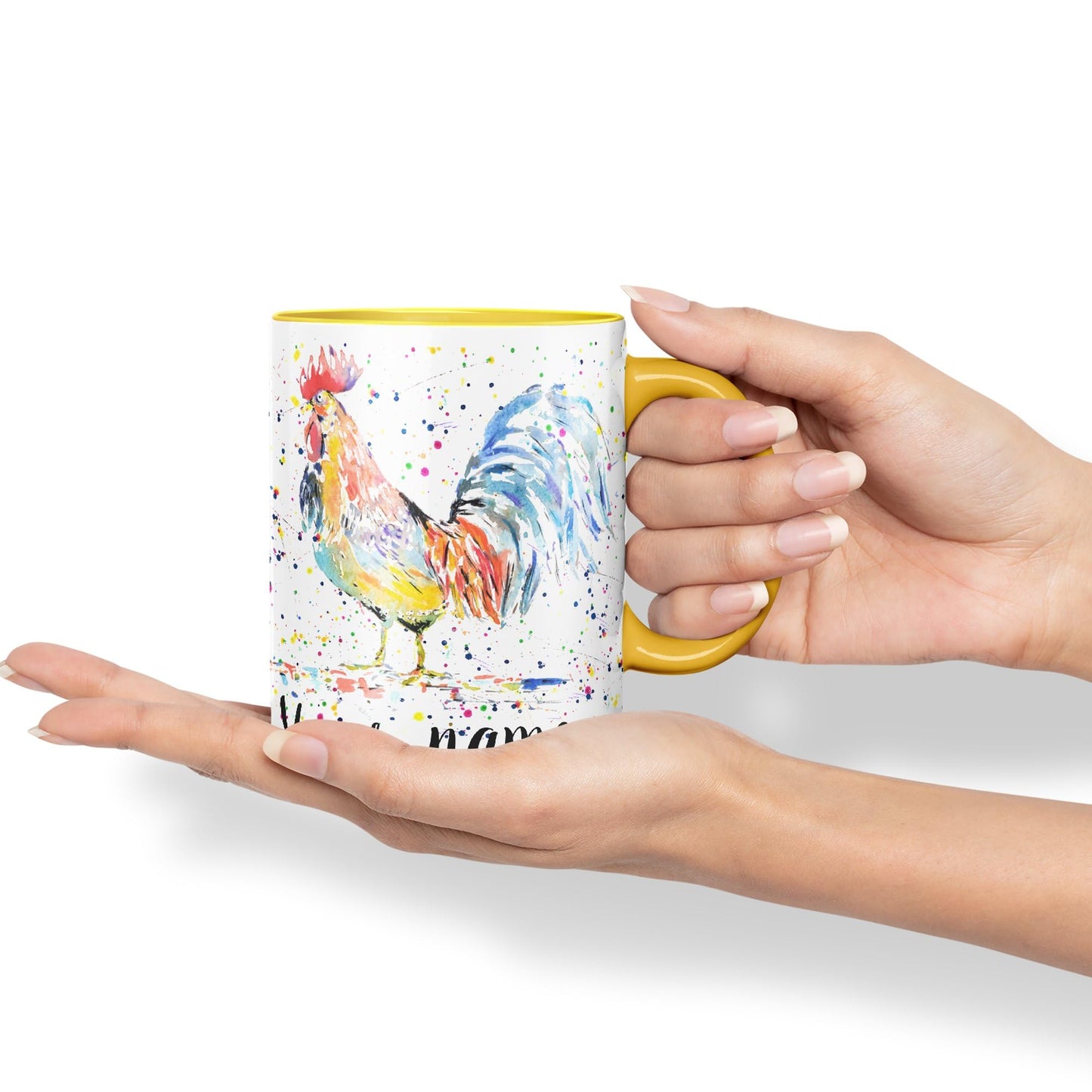 Vixar Personalised with Your Text Cockerel Chicken Hen Farm Watercolour Art Coloured Ceramic Mug Cup Gift 330ml 11oz Custom Work Office Tea Coffee