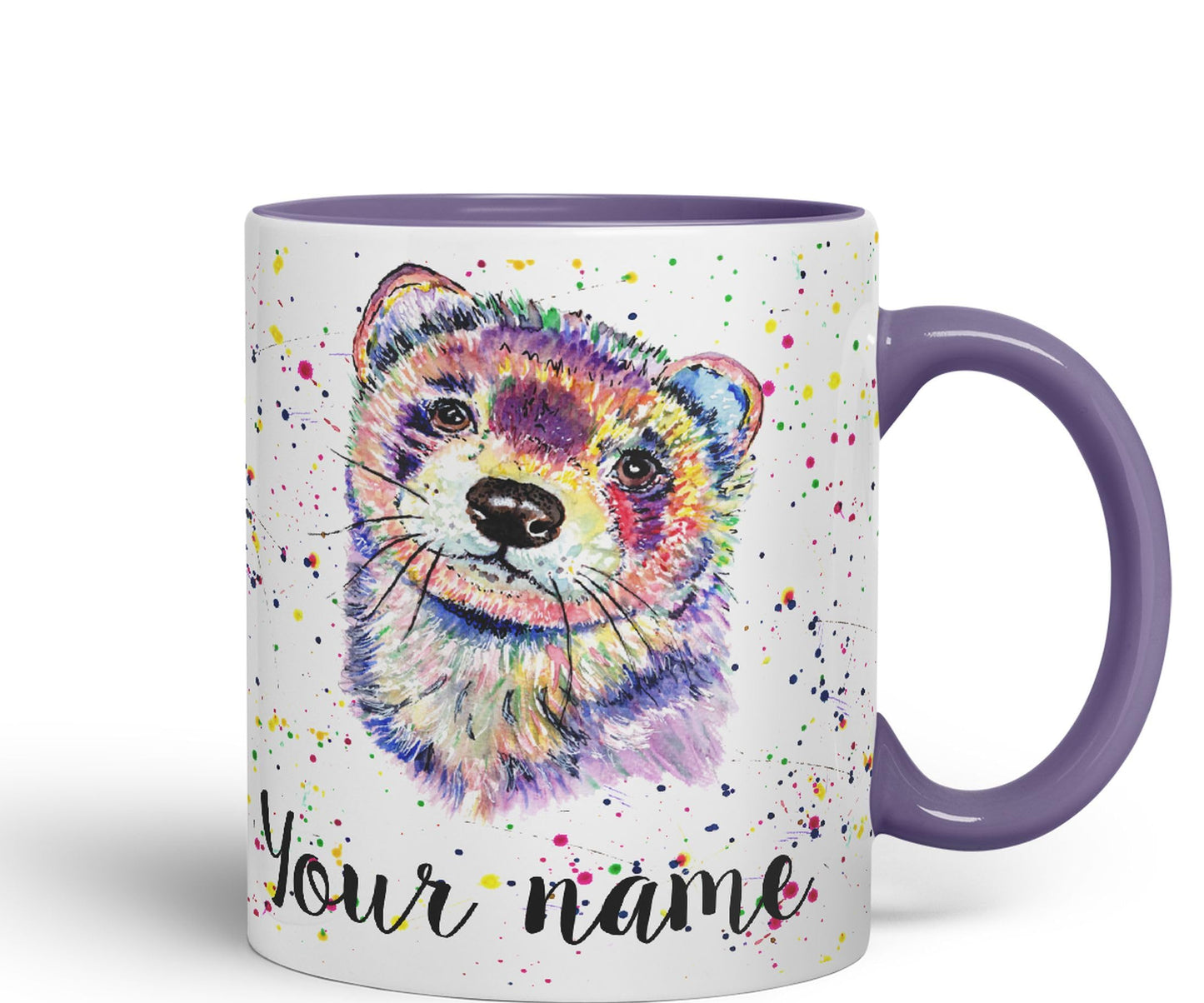 Personalised mug with Your Text name Ferret Pet animals Watercolour Art Coloured Ceramic Mug Cup Gift 330ml 11oz Custom Work Office Tea Coffee