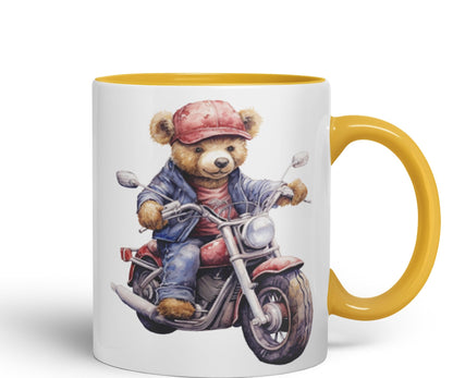 Vixar Teddy Bear Biker Motorbike Ceramic Mug Coloured Mug Cup Gift Birthday Work Office Tea Coffee