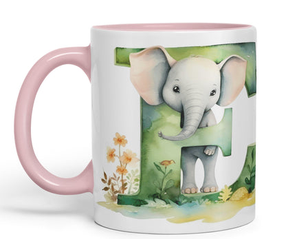 Letter E mug, Animals Alphabet Letter E Monogram animal for kids Ceramic Coloured Mug Cup for Tea Coffee Hot brew 330ml 11Oz Gift
