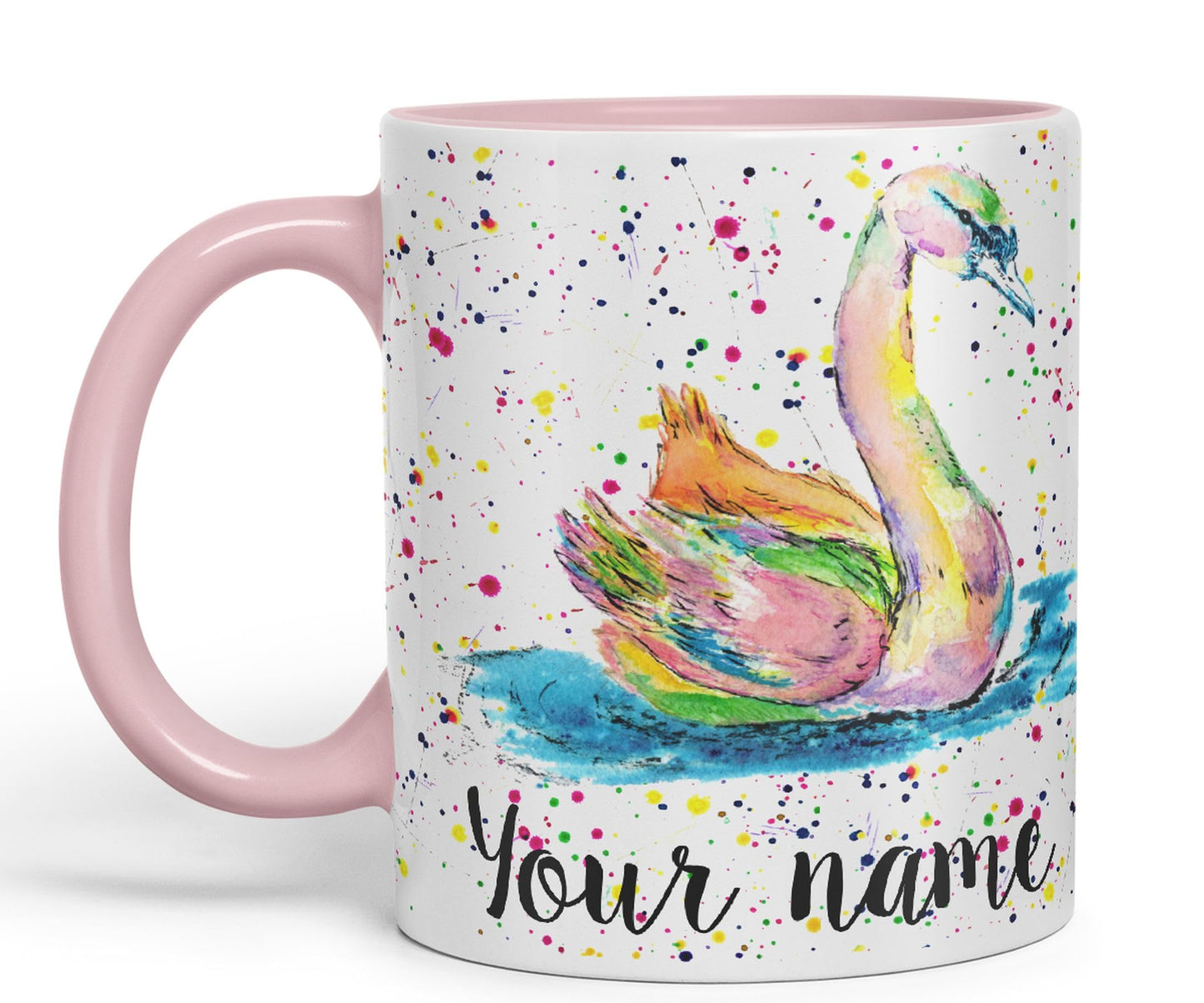 Vixar Personalised with Your Text Swan Bird Animals Watercolour Art Coloured Ceramic Mug Cup Gift 330ml 11oz Custom Work Office Tea Coffee (O2)