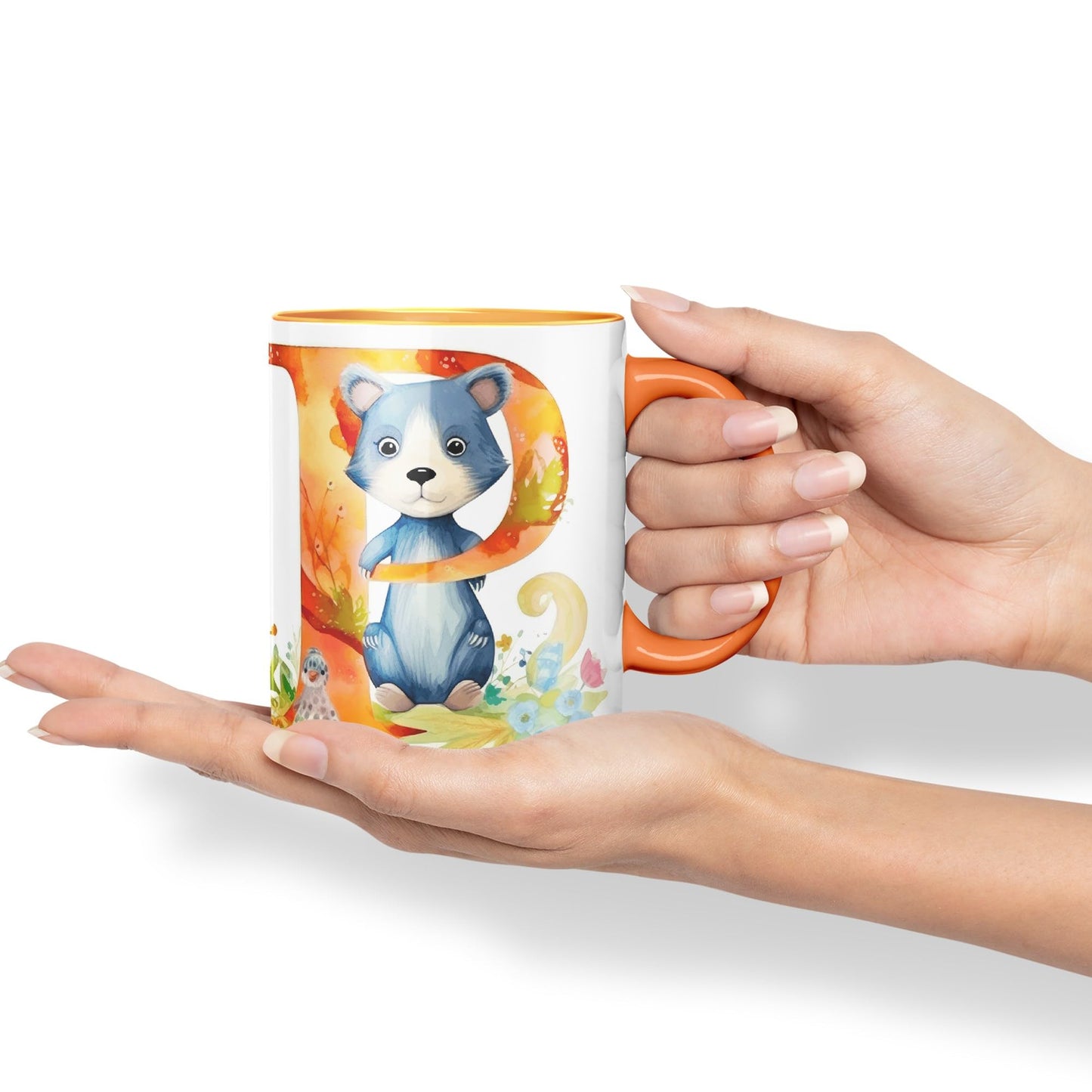 Letter P mug, Animals Alphabet Letter P Monogram animal for kids Ceramic Coloured Mug Cup for Tea Coffee Hot brew 330ml 11Oz Gift