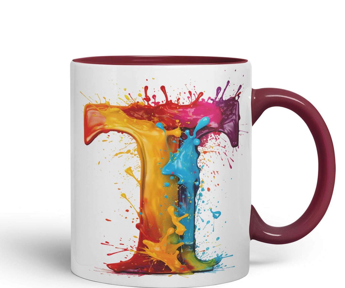 Letter T mug, Alphabet Letter T Monogram watercolour Ceramic Coloured Mug Cup for Tea Coffee Hot brew 330ml 11Oz Gift