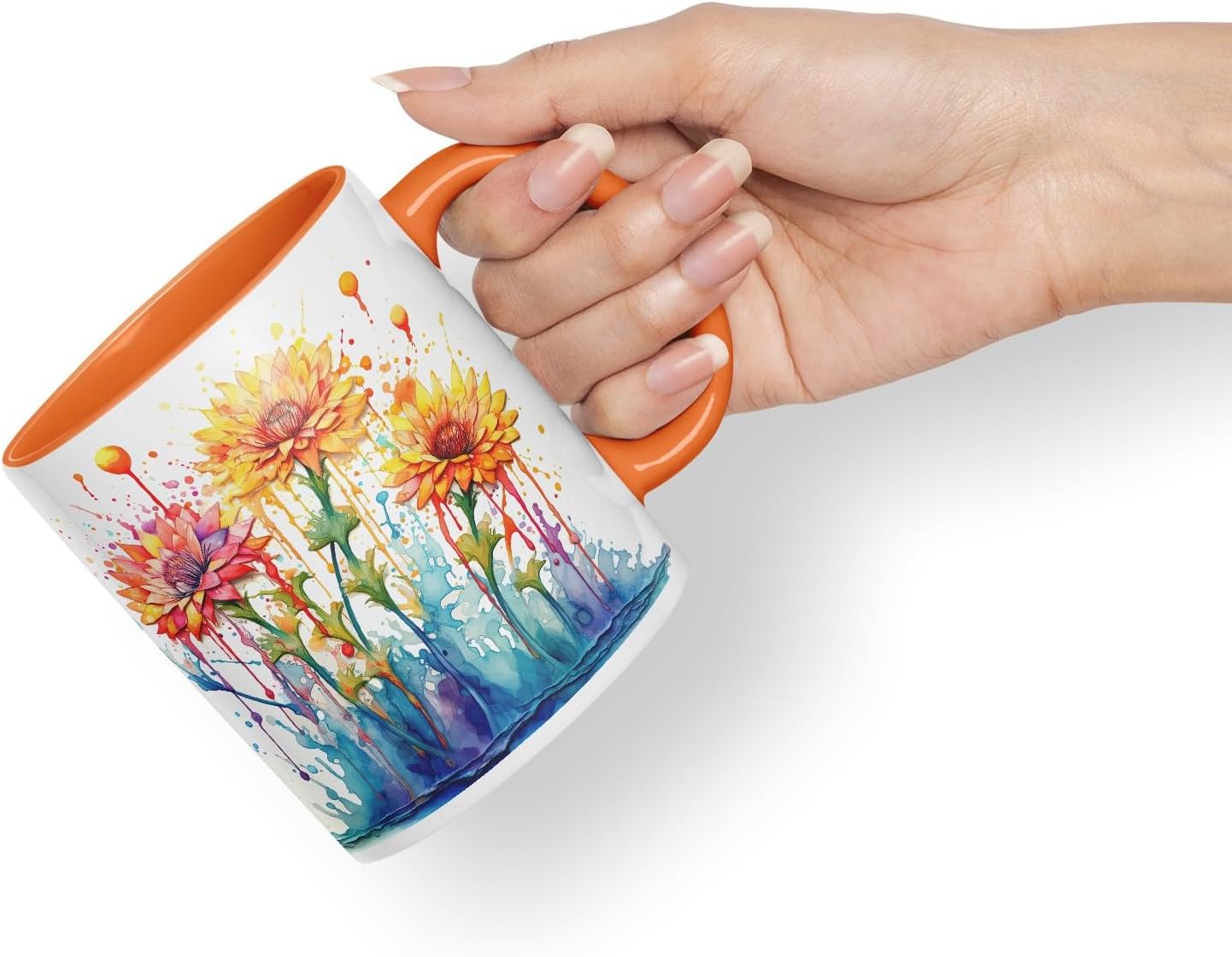 Vixar Calendula Garden Bloom Mug Coloured Ceramic Mug Cup Gift, 11oz (Orange)