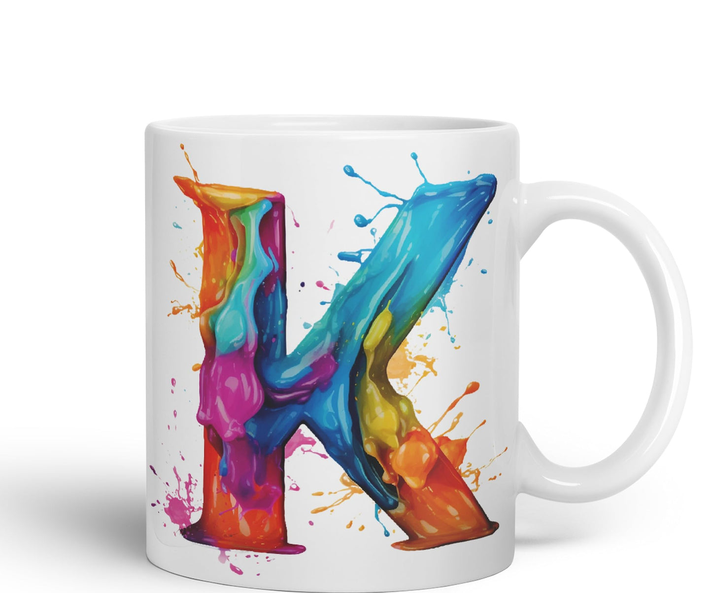 Letter K mug, Alphabet Letter K Monogram watercolour Ceramic Coloured Mug Cup for Tea Coffee Hot brew 330ml 11Oz Gift