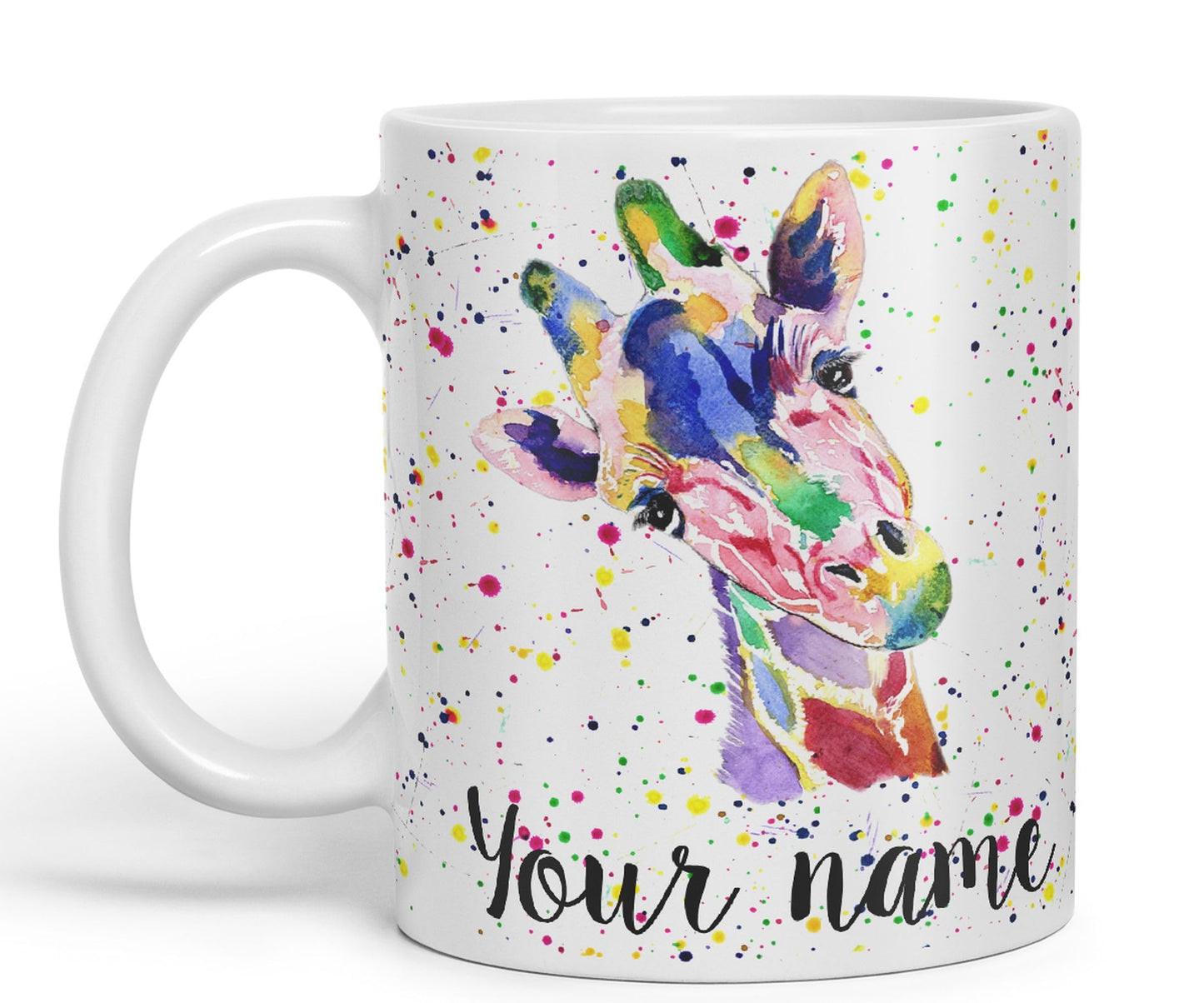 Vixar Personalised with Your Text Giraffe Safari Wildlife Animals Watercolour Art Coloured Ceramic Mug Cup Gift 330ml 11oz Custom Work Office Tea Coffee