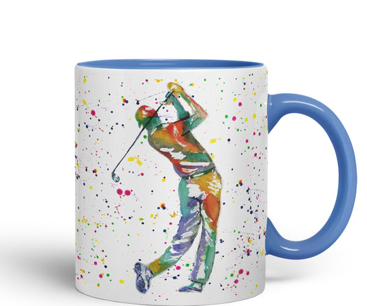 Golfer Golf Sport Watercolour hobby Ceramic Coloured Mug Cup for Tea Coffee Hot brew 330ml 11Oz Gift