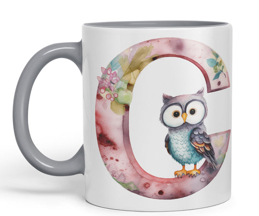Letter C mug, Animals Alphabet Letter C Monogram animal for kids Ceramic Coloured Mug Cup for Tea Coffee Hot brew 330ml 11Oz Gift