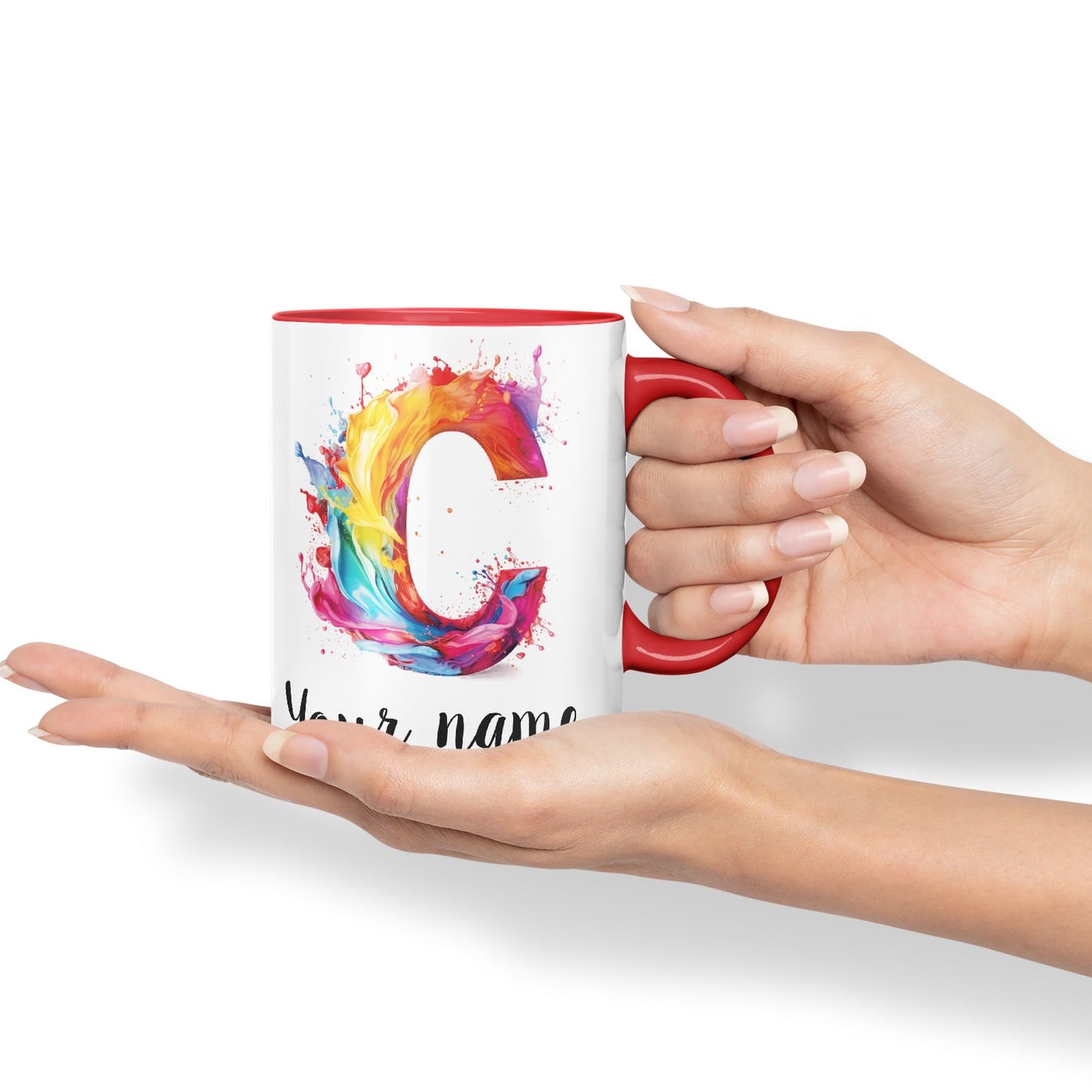 Personalised Letter C mug, Alphabet cusomized custom your Letter C Monogram watercolour Ceramic Coloured Mug Cup for Tea Coffee Hot brew 330ml 11Oz Gift