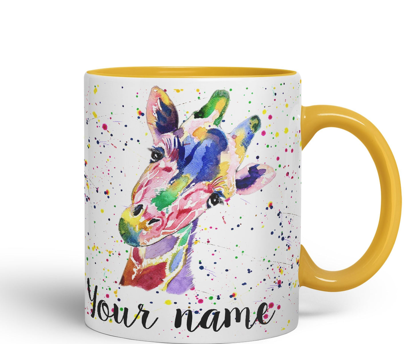 Vixar Personalised with Your Text Giraffe Safari Wildlife Animals Watercolour Art Coloured Ceramic Mug Cup Gift 330ml 11oz Custom Work Office Tea Coffee