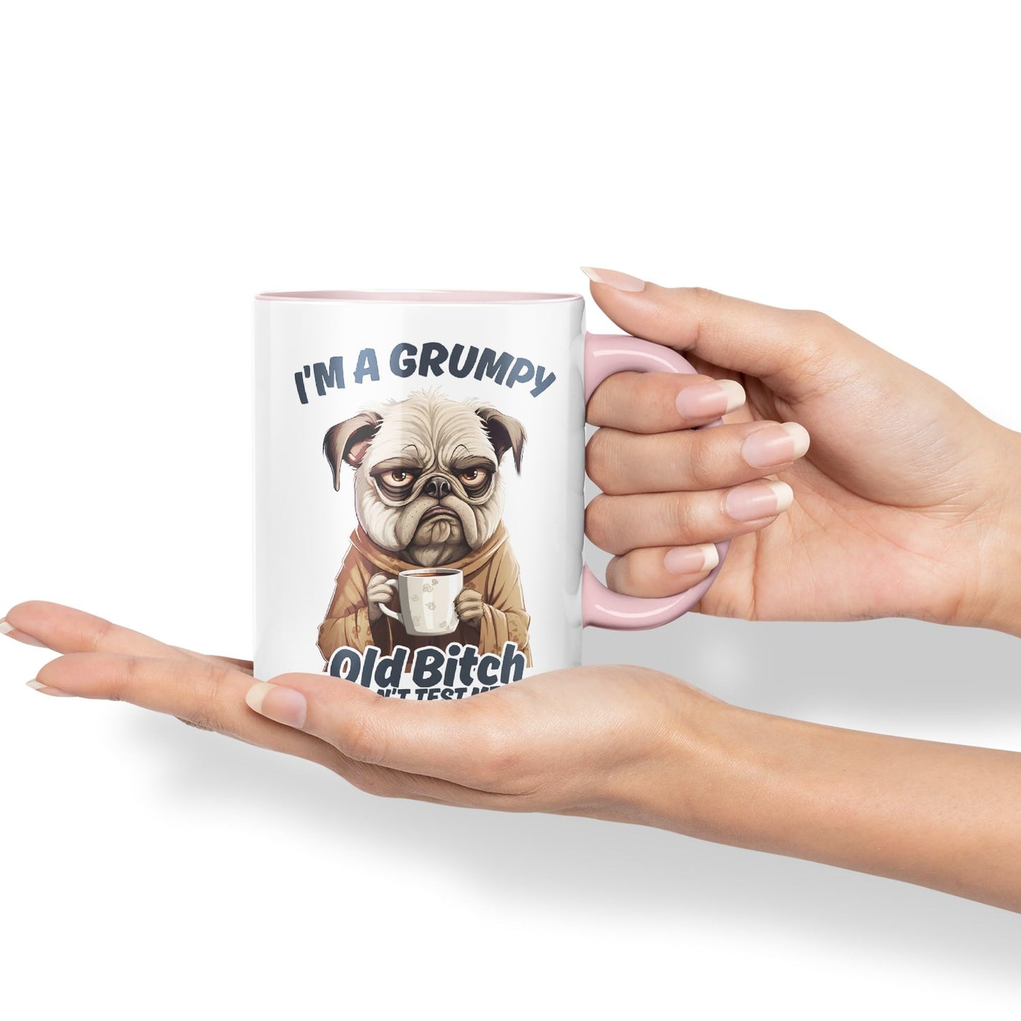 I'm A Grumpy Old Bitch Don’t Test me! Joke sarkasm Sarcastic Ceramic Coloured Mug Cup for Tea Coffee Hot Brew 330ml 11Oz Gift