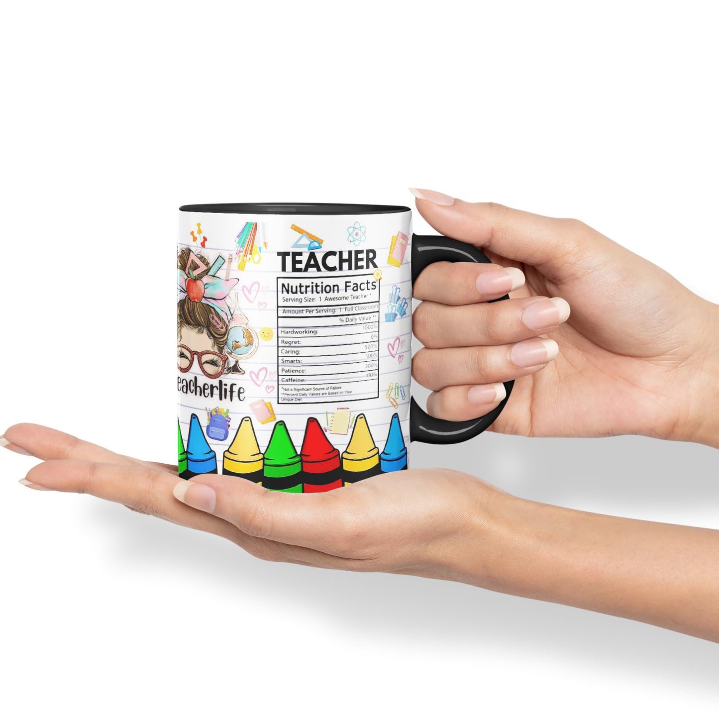 Vixar Teacher Nutrition Facts #teacherlife Mug Thank You, End of School Gift Ceramic Coloured Mug Cup for Tea Coffee Hot Brew 330ml 11Oz Gift TF1
