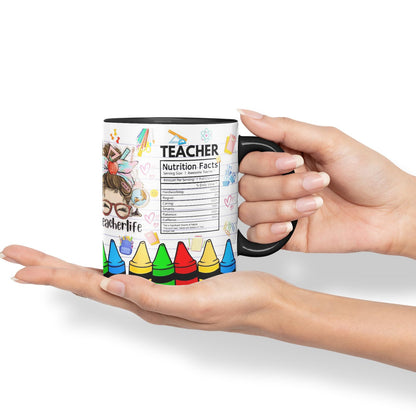 Vixar Teacher Nutrition Facts #teacherlife Mug Thank You, End of School Gift Ceramic Coloured Mug Cup for Tea Coffee Hot Brew 330ml 11Oz Gift TF1