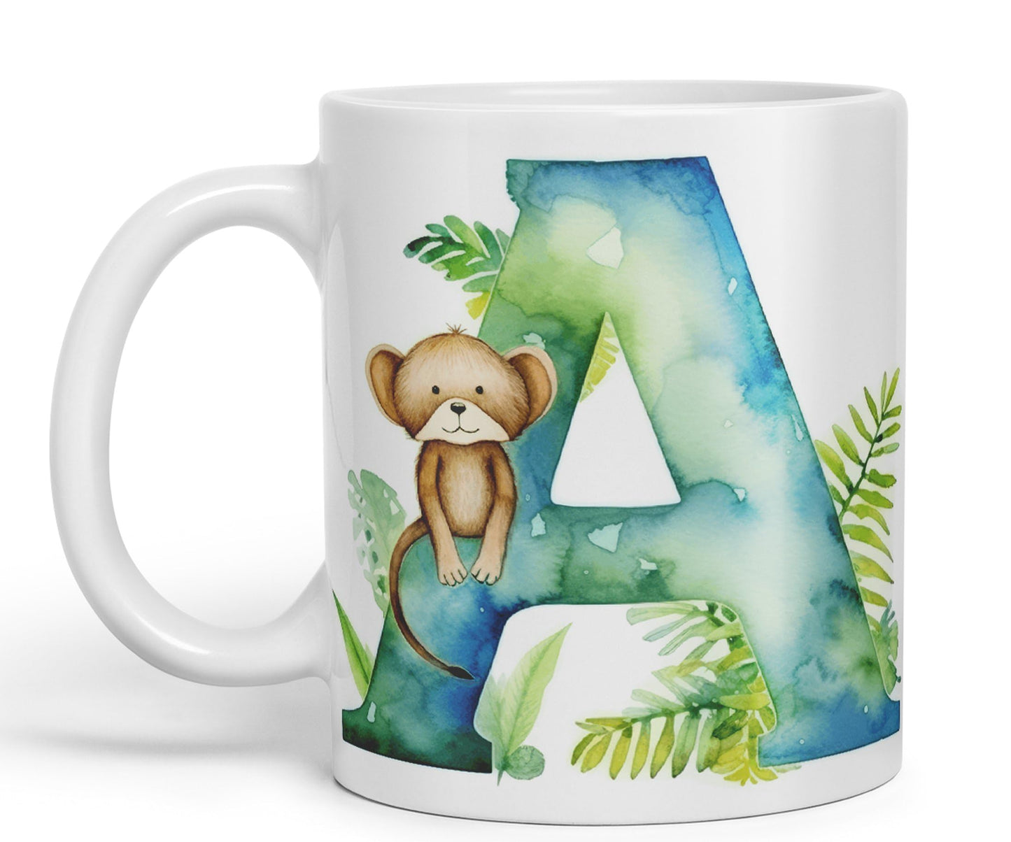 Letter A mug, Animals Alphabet Letter A Monogram animal for kids Ceramic Coloured Mug Cup for Tea Coffee Hot brew 330ml 11Oz Gift