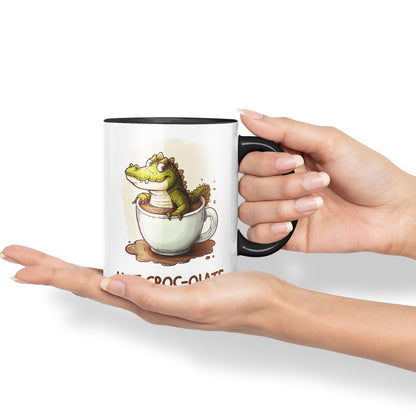 Hot Croc-olate, hot Chocolate Crocodile Joke sarkasm Sarcastic Ceramic Coloured Mug Cup for Tea Coffee Hot Brew 330ml 11Oz Gift