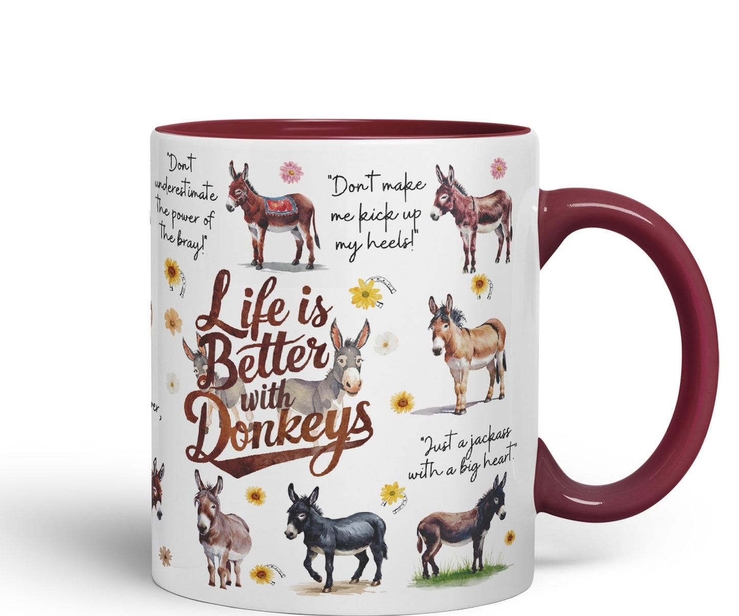 Life Better with Donkeys Joke sarkasm Sarcastic Ceramic Coloured Mug Cup for Tea Coffee Hot Brew 330ml 11Oz Gift