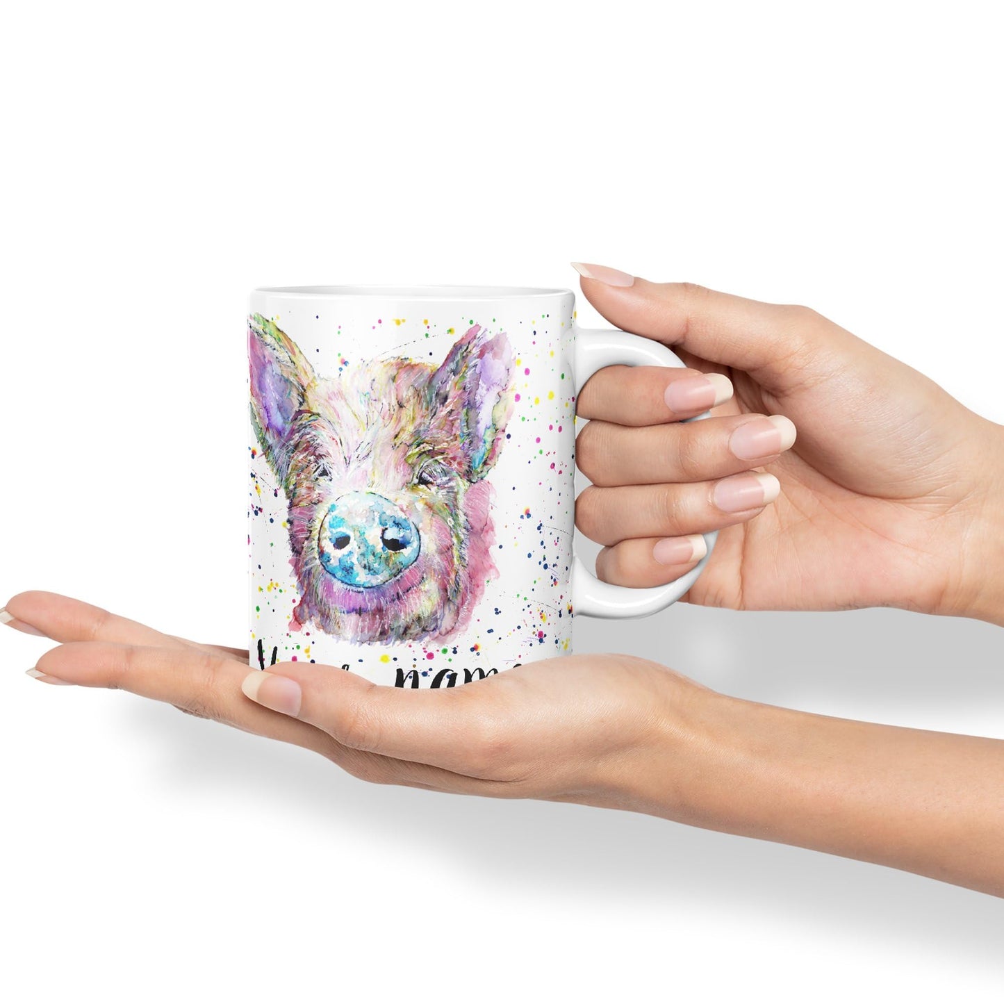 Vixar Personalised with Your Text Pig hog Pork Farm Animal Watercolour Art Coloured Ceramic Mug Cup Gift 330ml 11oz Custom Work Office Tea Coffee (O2)